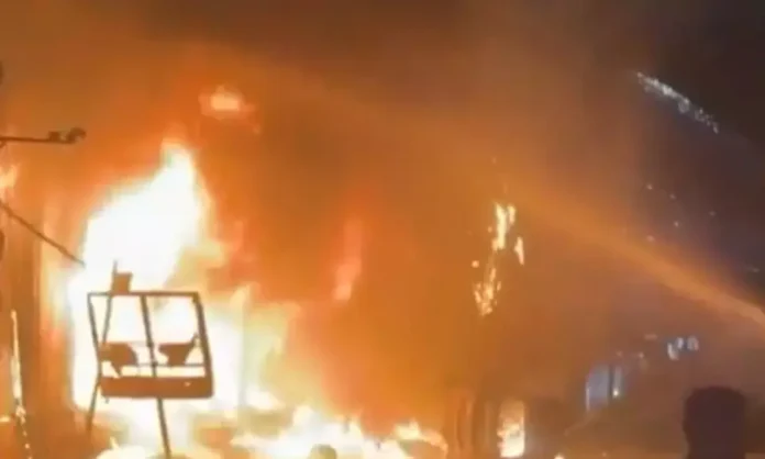 Massive blaze erupts at an electronics store in Shalibanda