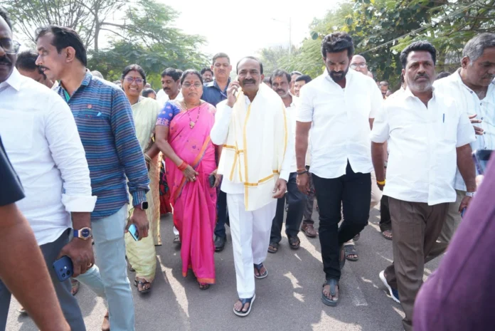Field inspection of rainwater drainage problems in the Jeedimetla division.